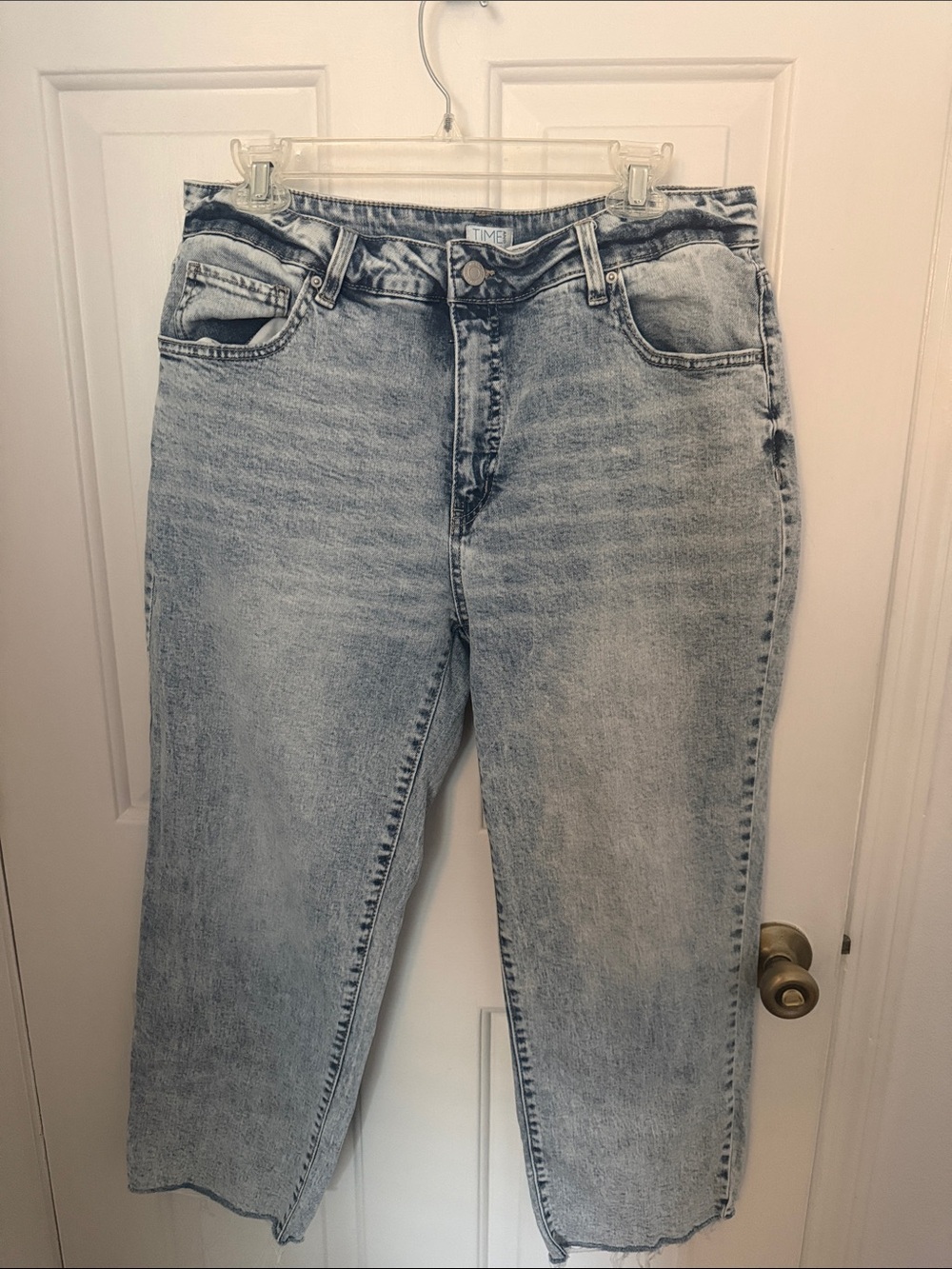 Time and Tru Light Blue Distressed Denim Jeans with Raw Hem